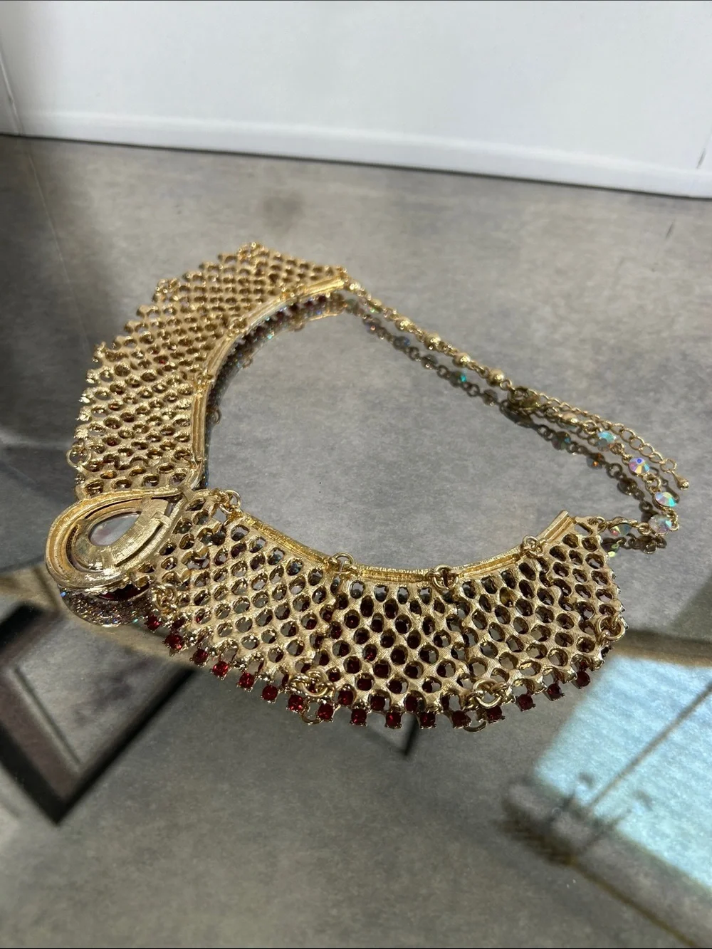 Gold-Tone Red Crystal Statement Necklace